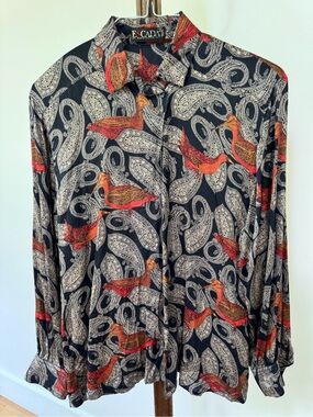 Escada Printed Button-Up Shirt with Red and Black Details